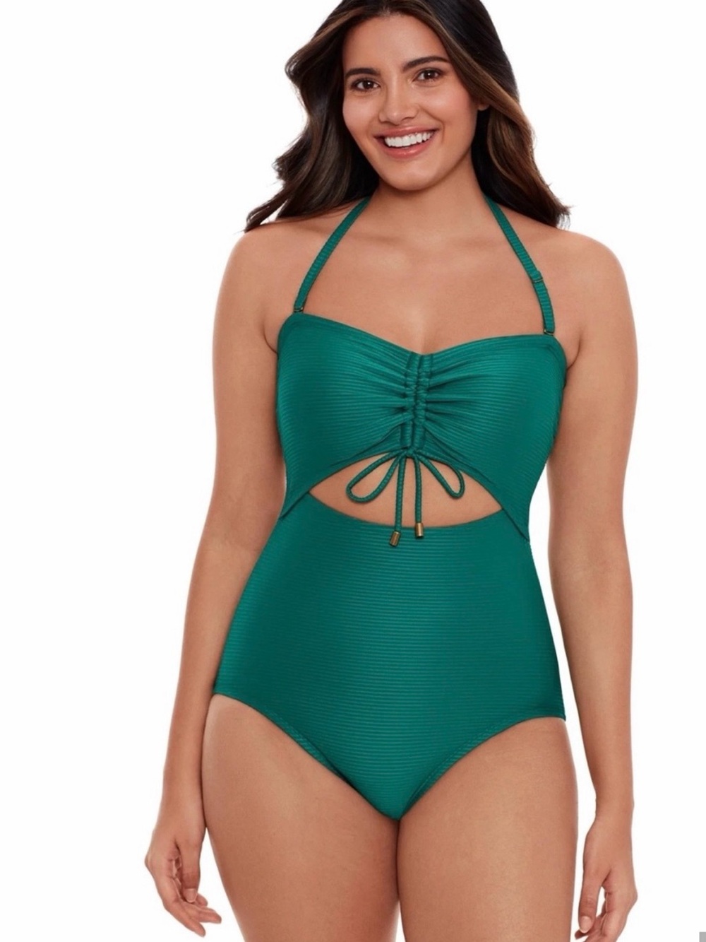 🌼Time and Tru Teal Ruched Cutout One-Piece Swimsuit